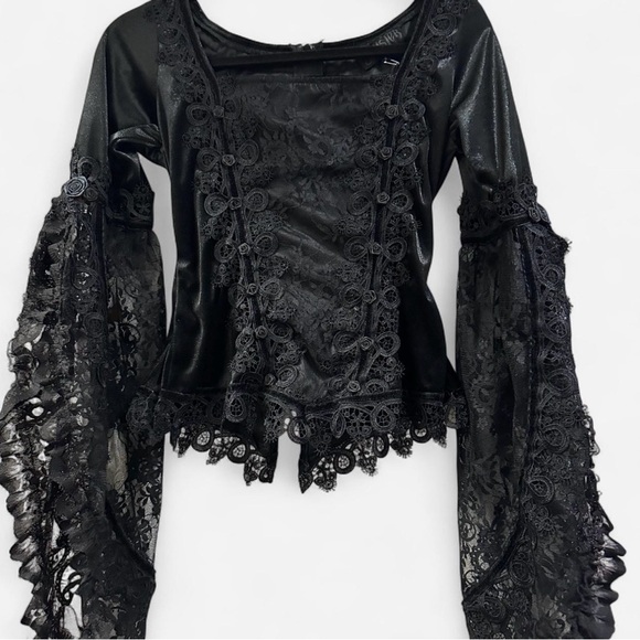 sinister Tops - Sinister Black Gothic Lace Top Size Small Bell Sleeve Witchy Blouse